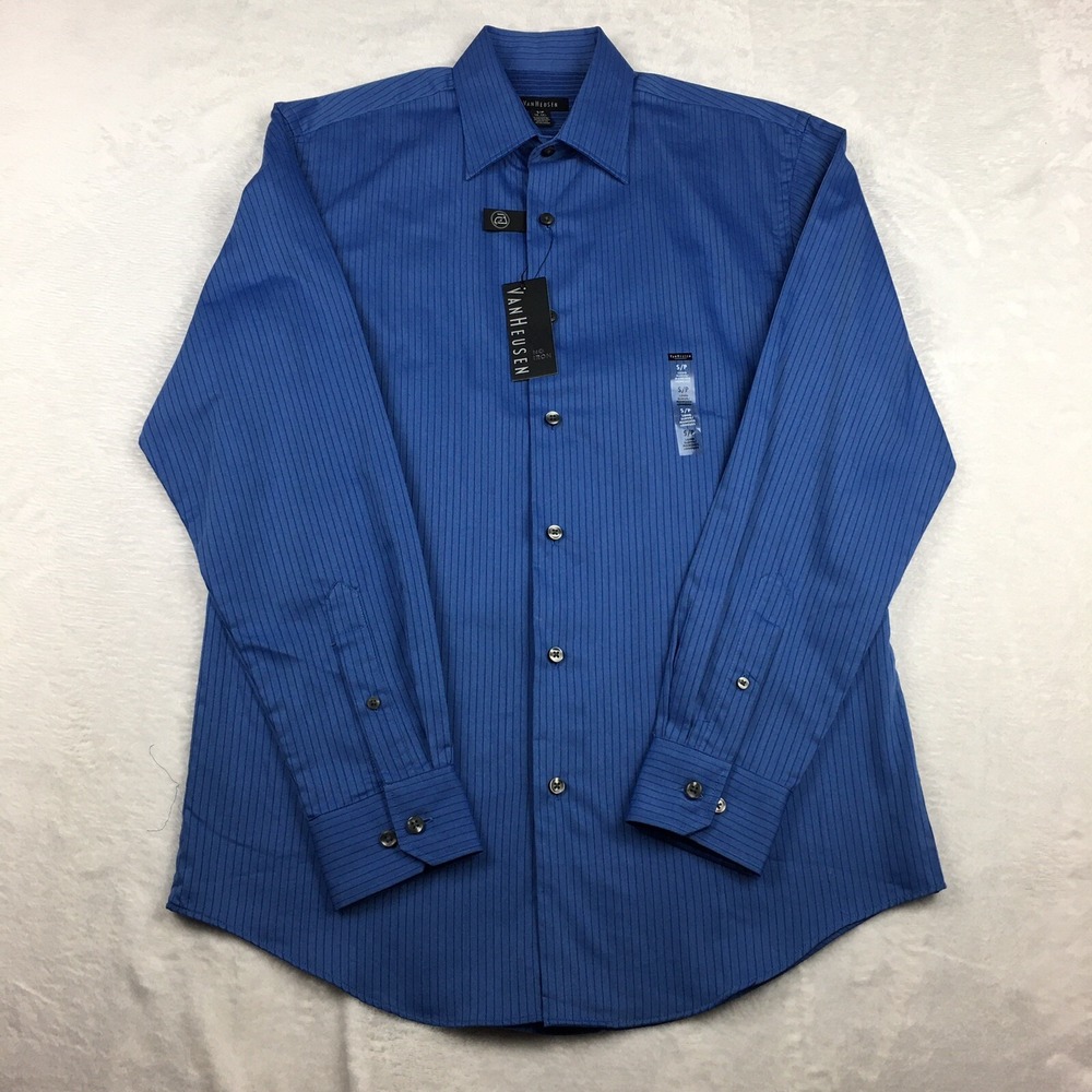 Van Heusen Dress Shirt Men's Small/Petite 14-14.5 Blue‎ Pinstripe No Iron NWT! - Picture 7 of 11